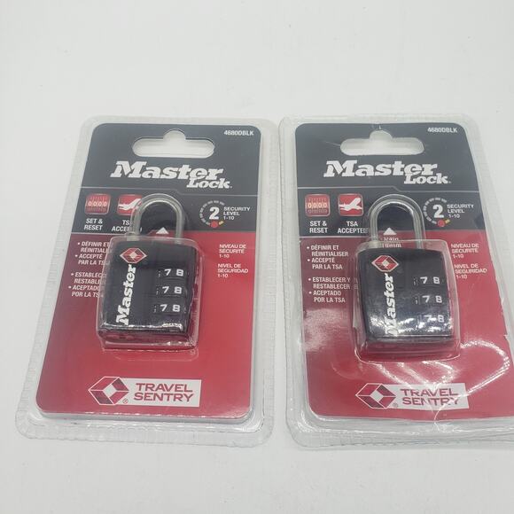 Lot Of 2 Master Locks 4680DBLK TSA-Approved Luggage Lock. 1 Sealed, 1 New Opened - Picture 1 of 7
